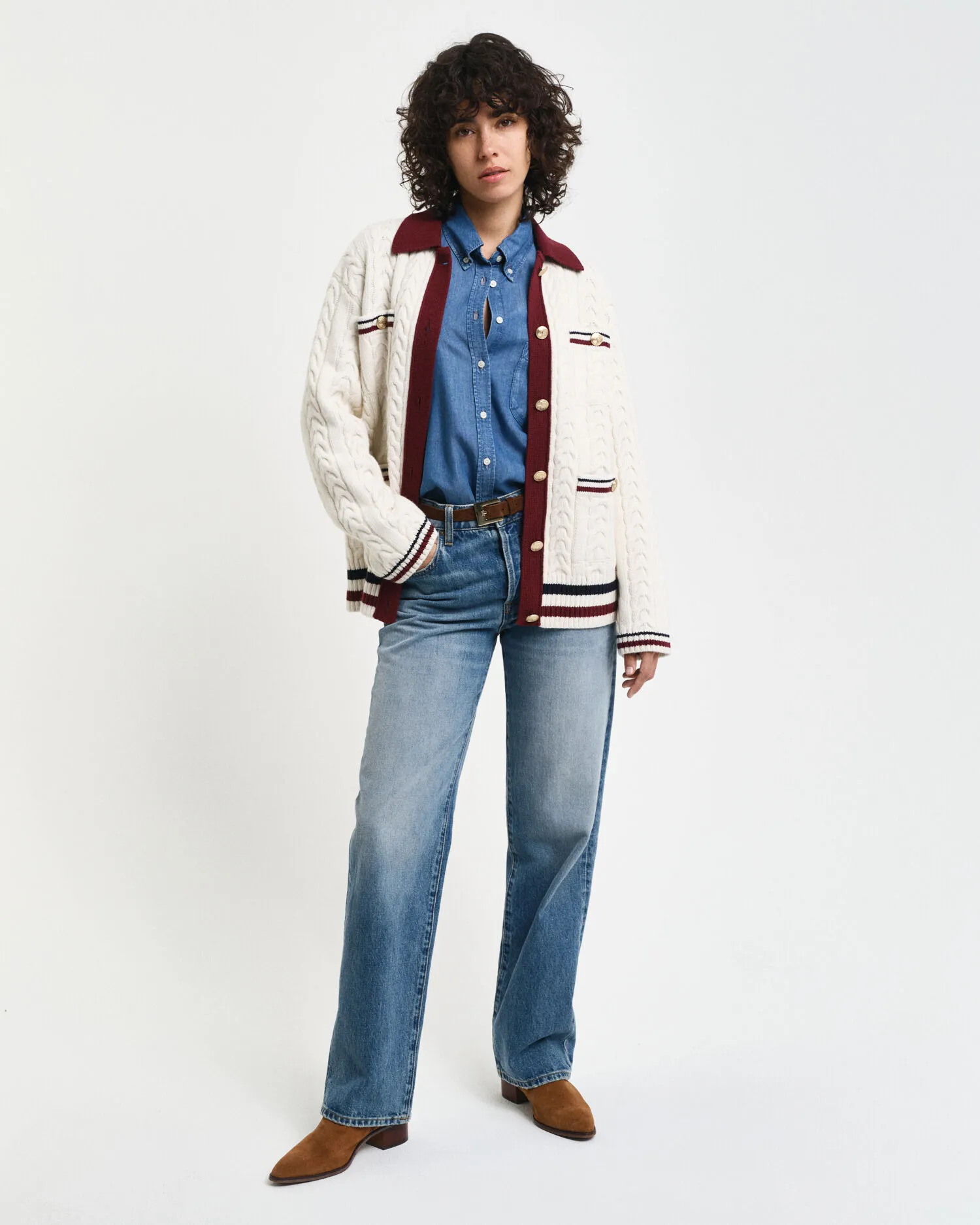 Cardigan a trecce a contrasto    