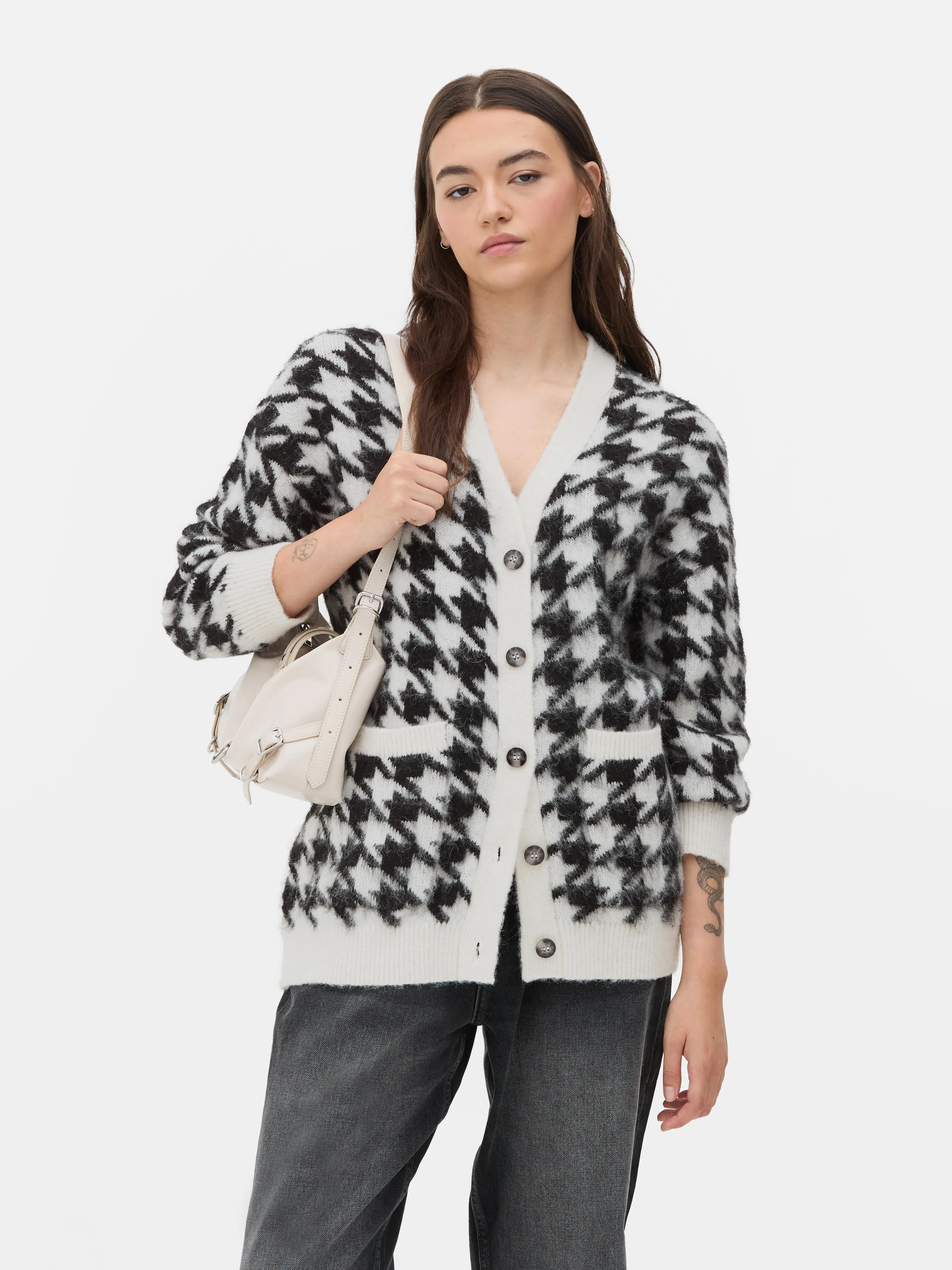 Cardigan boyfriend pied-de-poule