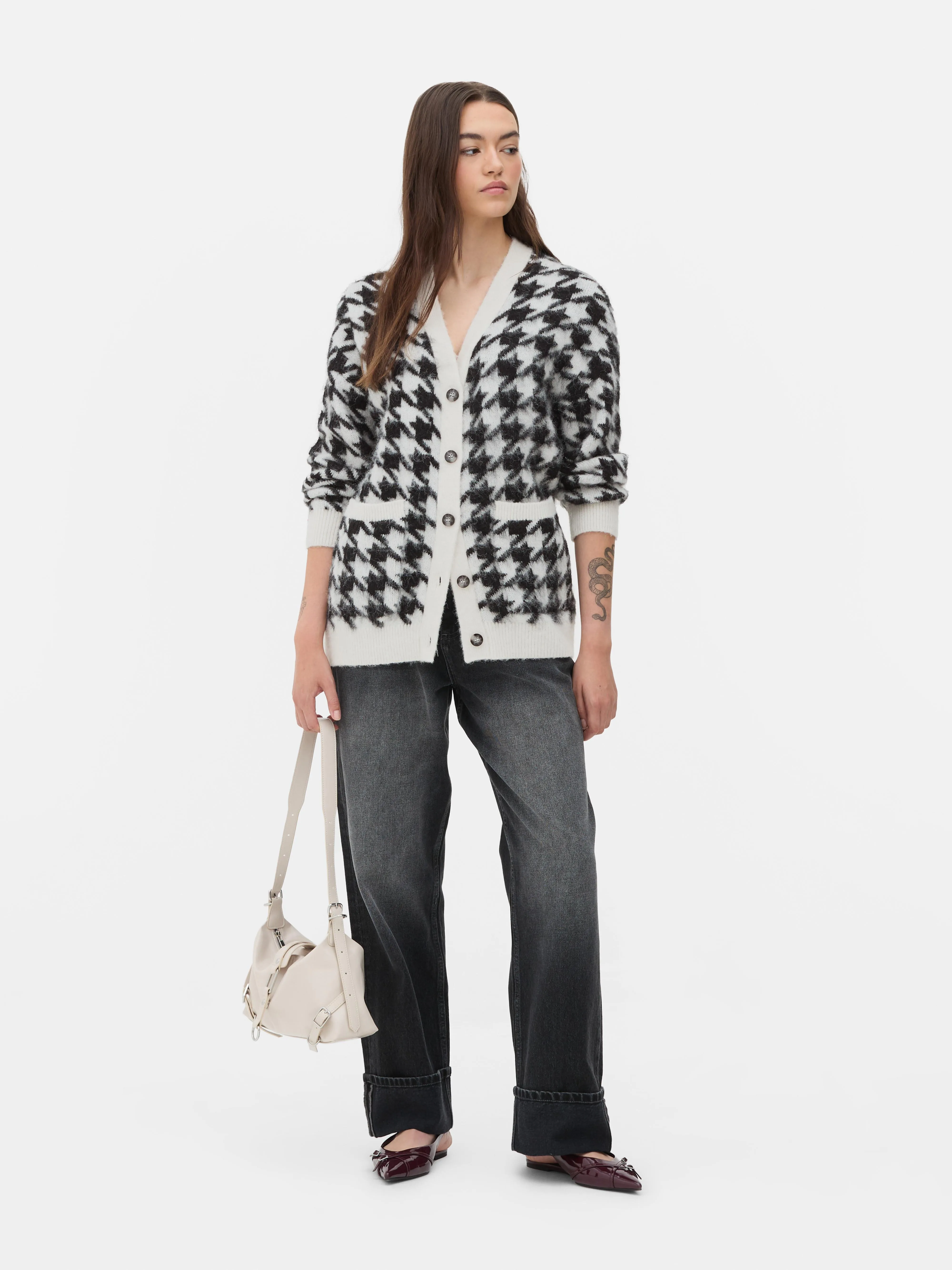Cardigan boyfriend pied-de-poule