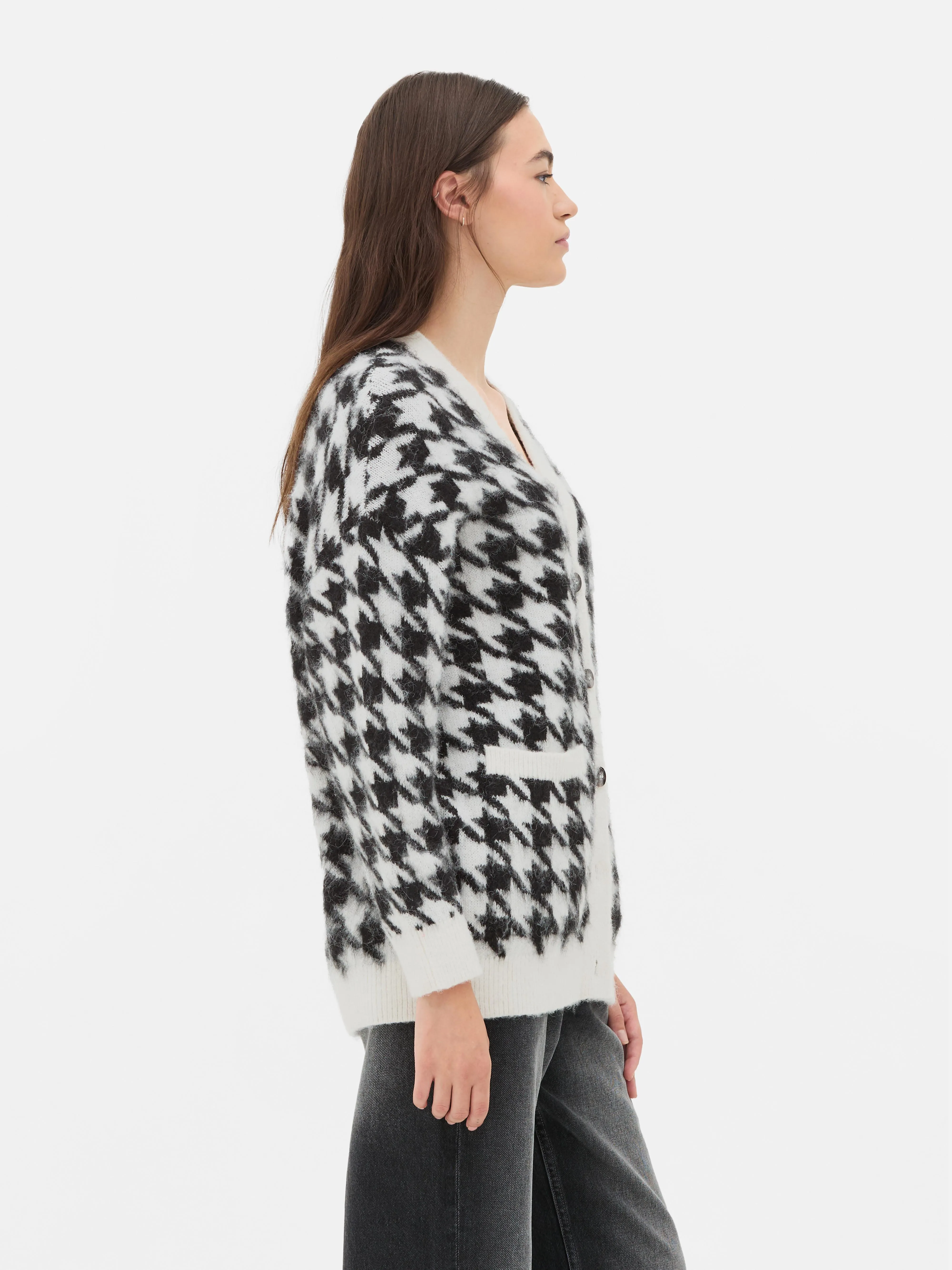 Cardigan boyfriend pied-de-poule