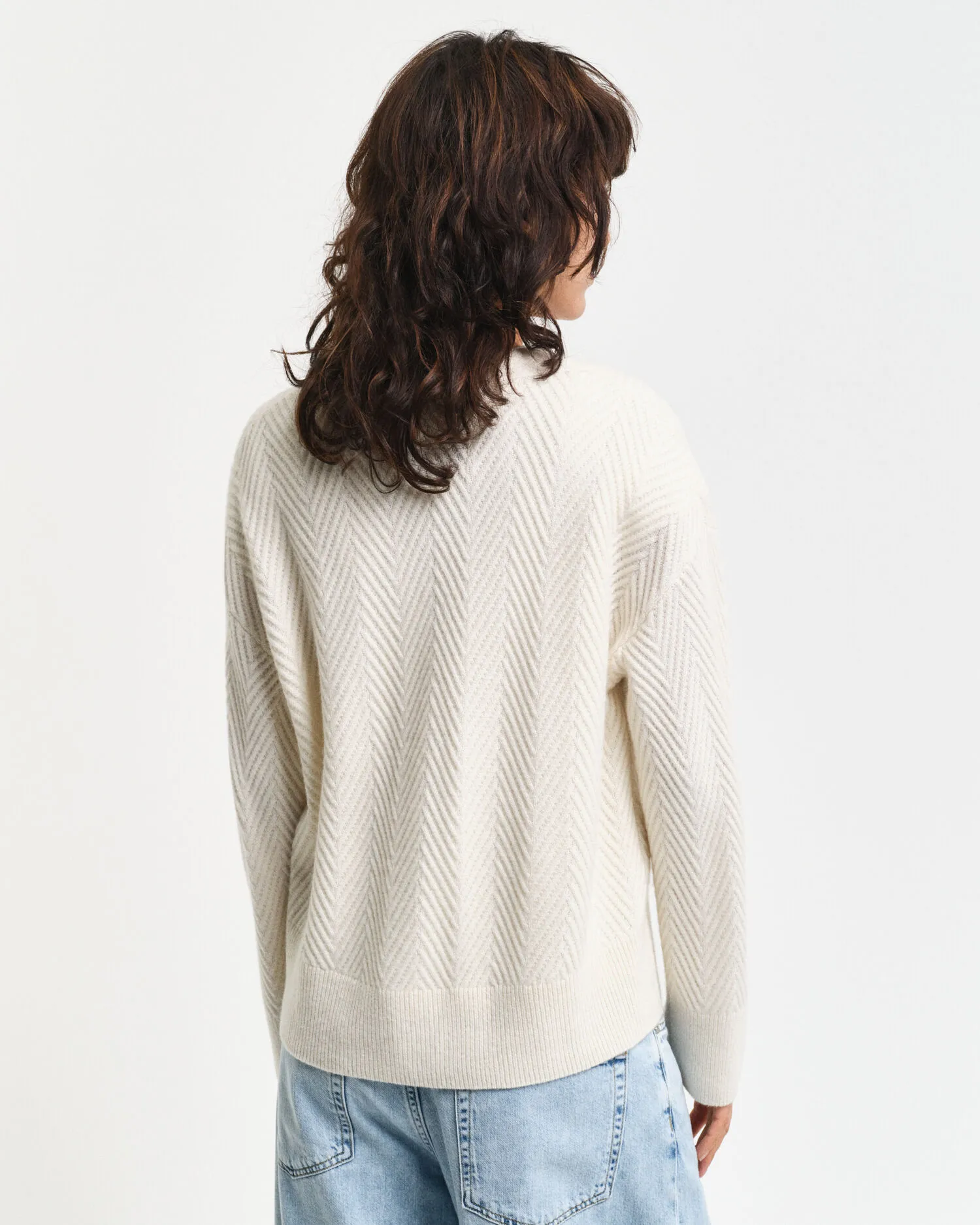 Cardigan con scollo a V e motivo a spina di pesce    