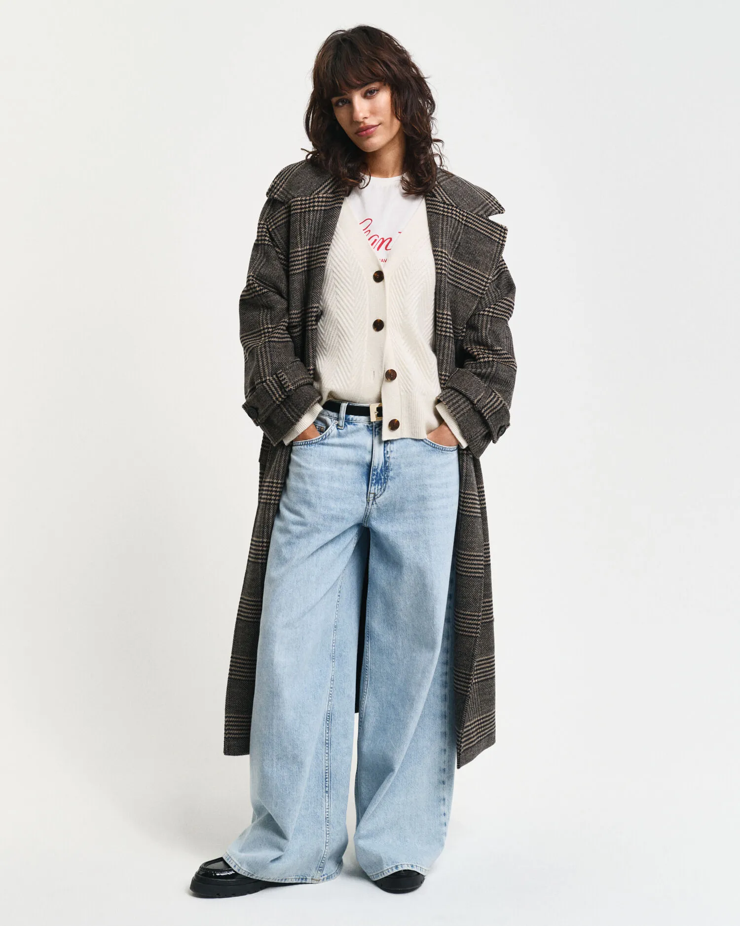 Cardigan con scollo a V e motivo a spina di pesce    