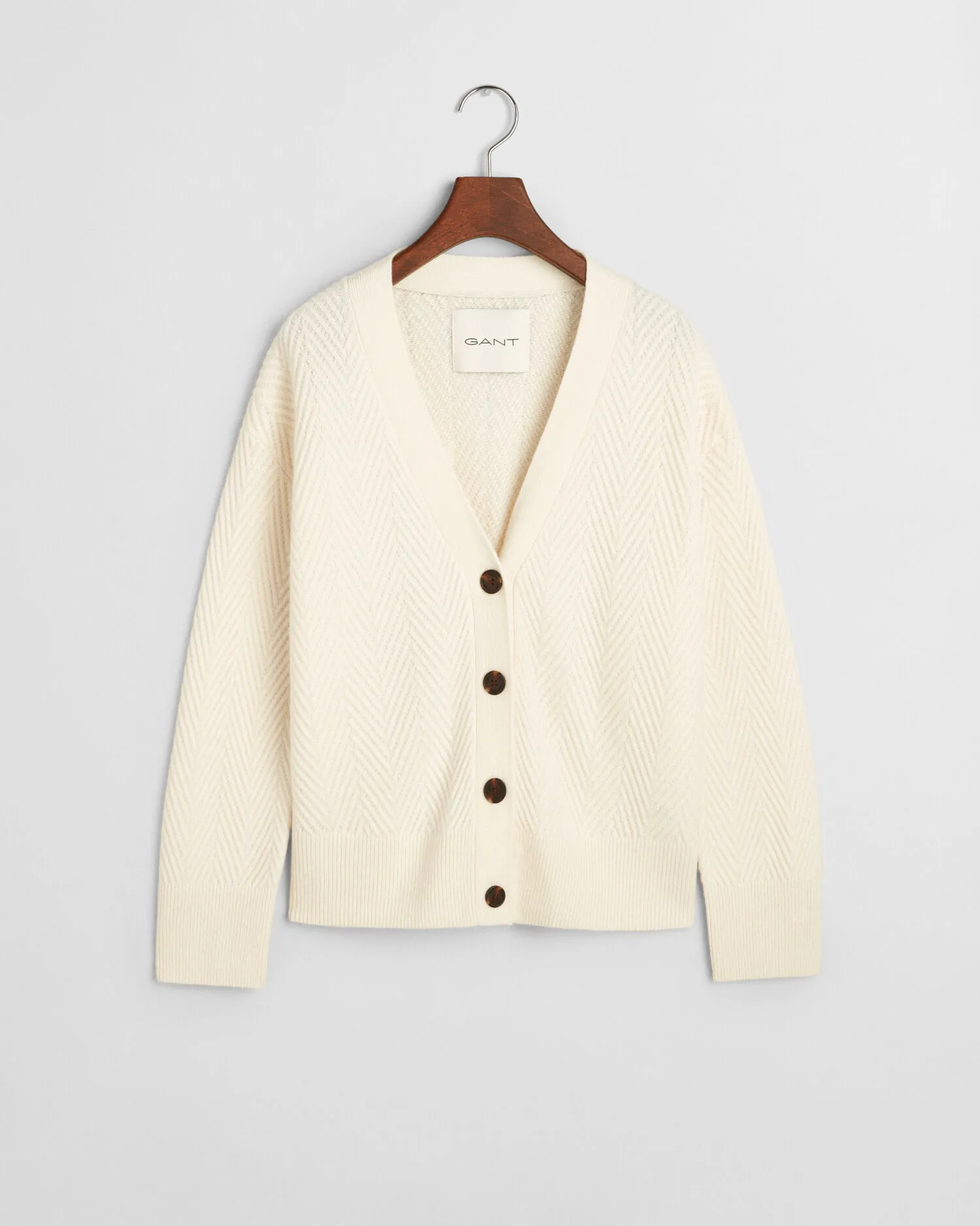 Cardigan con scollo a V e motivo a spina di pesce    