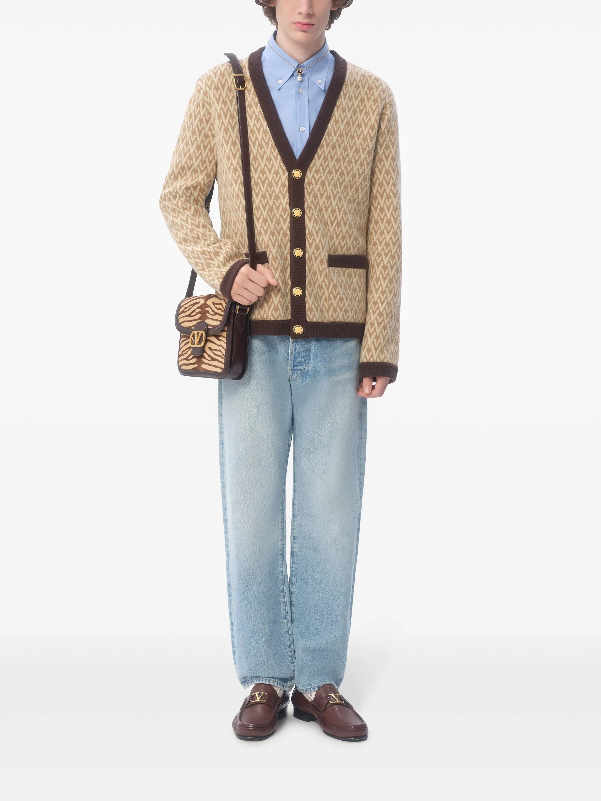 Cardigan in lana con motivo toute la V