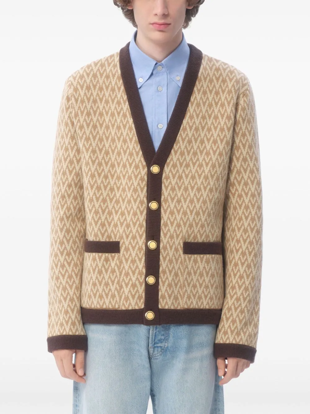 Cardigan in lana con motivo toute la V