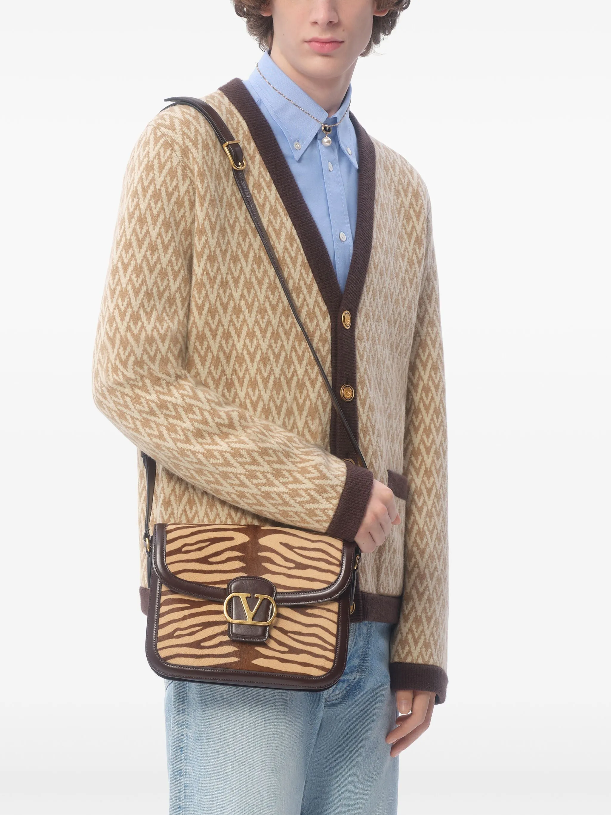 Cardigan in lana con motivo toute la V