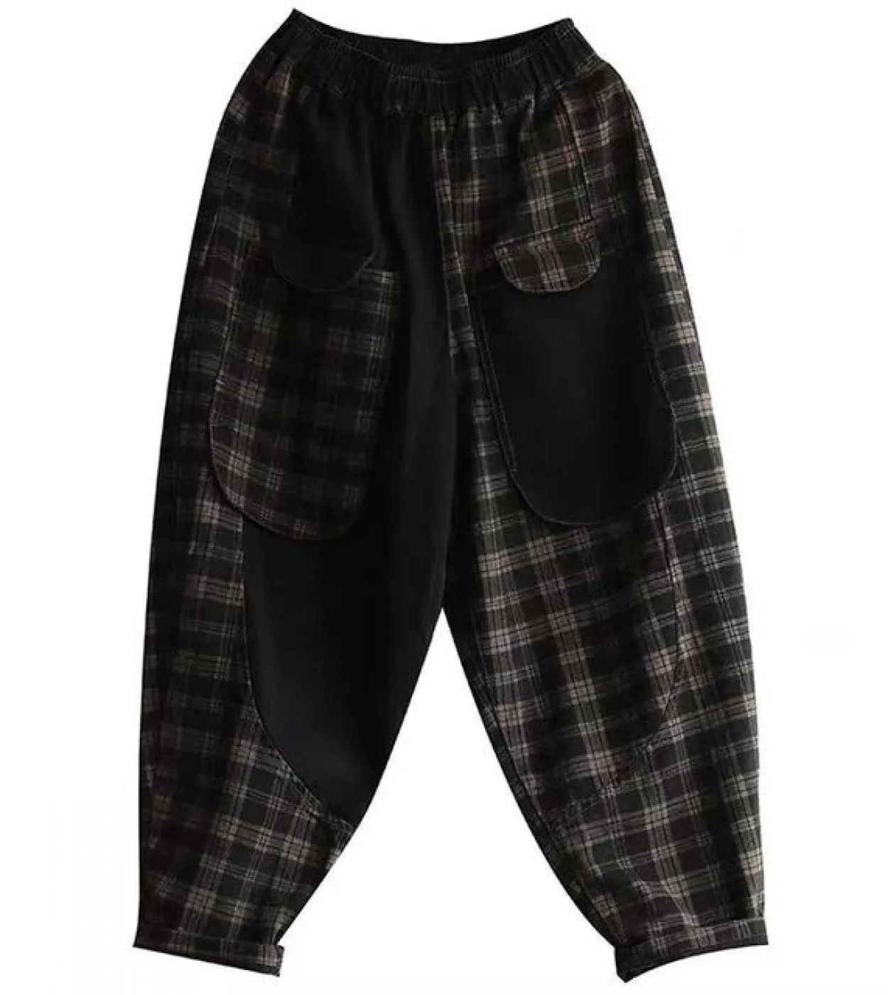 Jeans larghi scozzesi in vita elastica in vita da donna in stile artistico primavera autunno Pantaloni Harem in denim di cotone