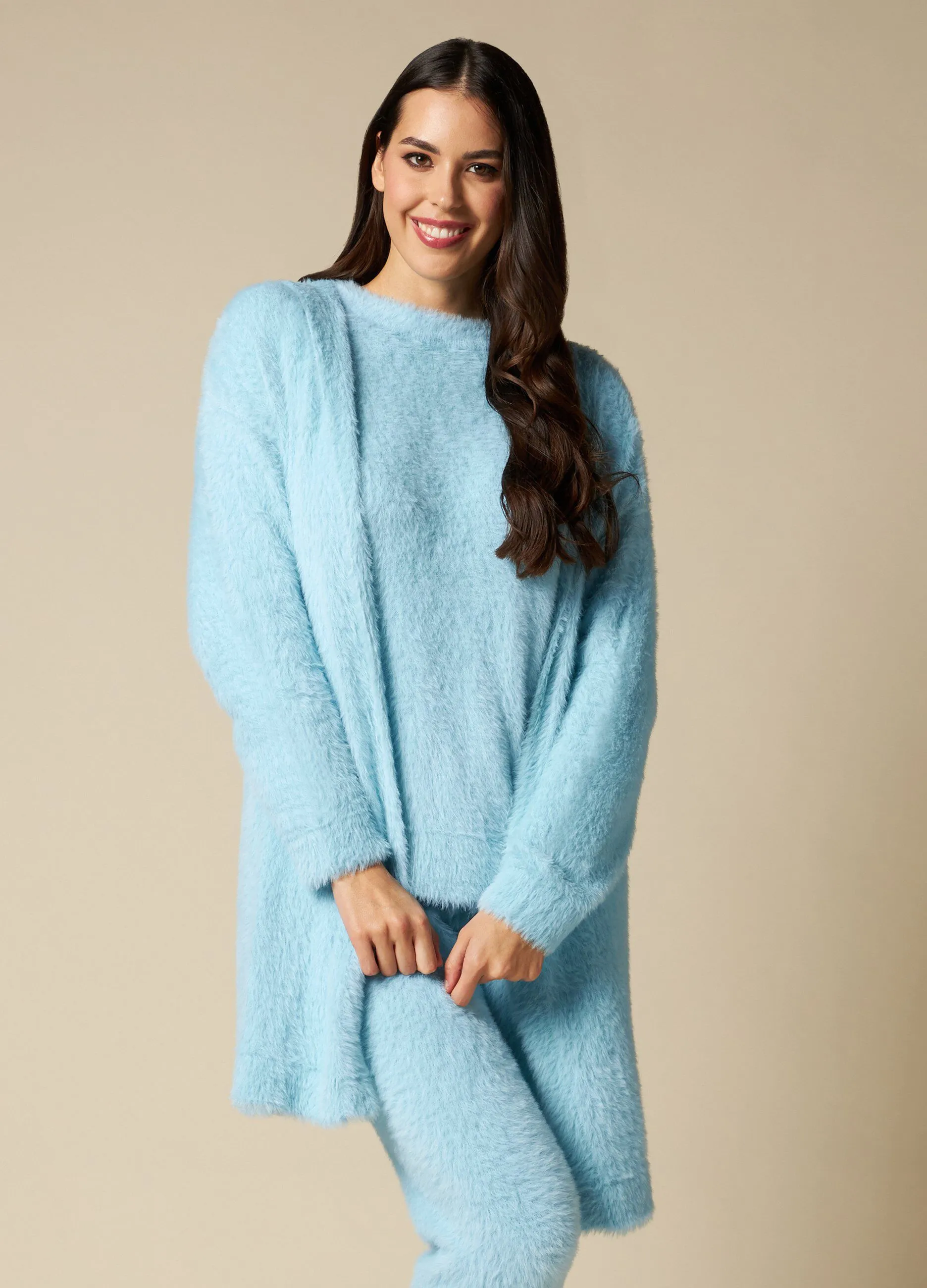 NYMOS  Cardigan pigiama in filato effetto pelliccia donna