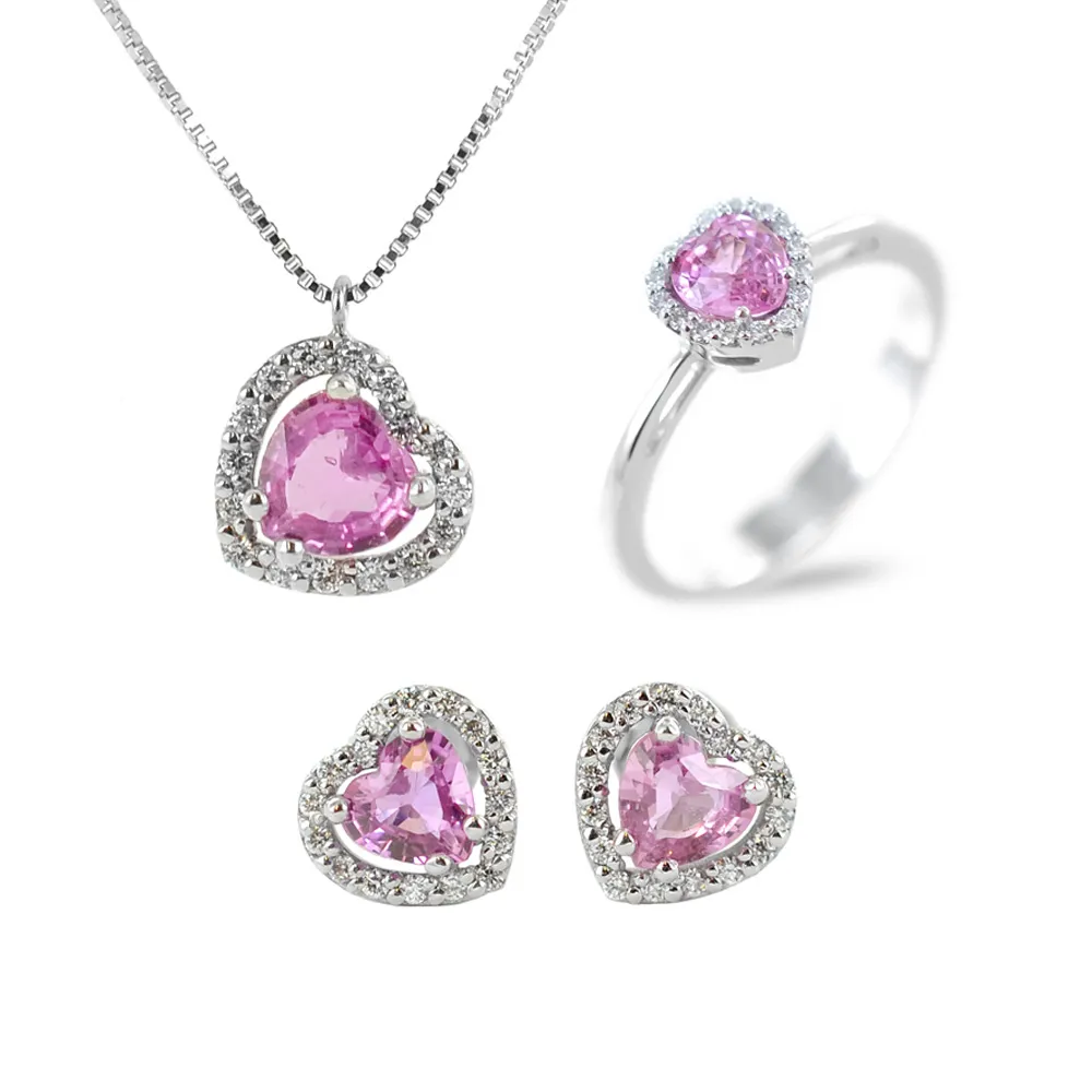 Parure Gioielli Cuore con Zaffiro rosa e diamanti