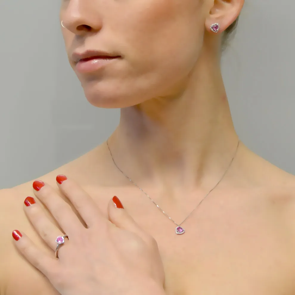 Parure Gioielli Cuore con Zaffiro rosa e diamanti