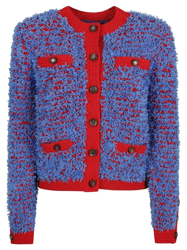 TORY BURCHConfetti Kendra Cardigan Blue Cosmo / Red Chili