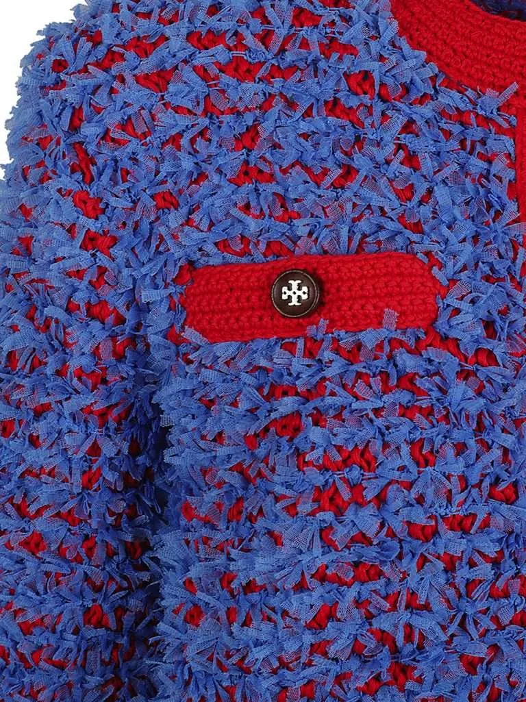 TORY BURCHConfetti Kendra Cardigan Blue Cosmo / Red Chili