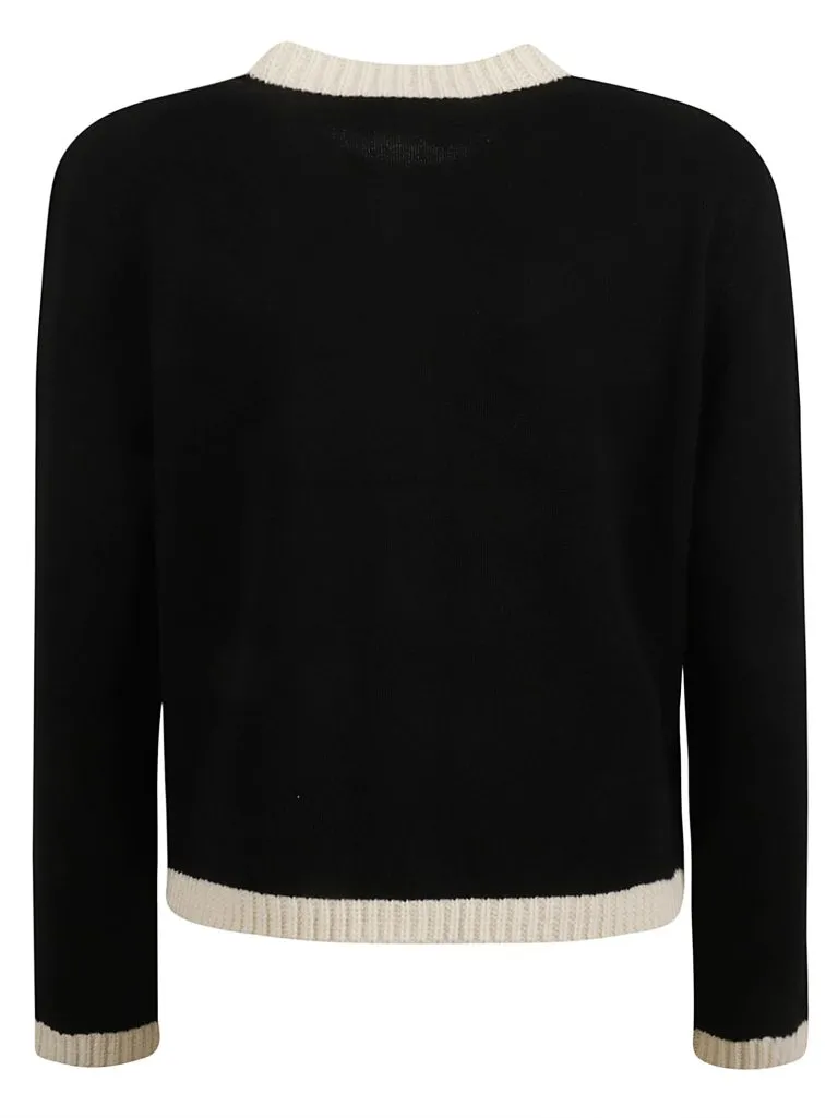 TORY BURCHKendra Chunky Wool Trim Cardigan Black / French Cream