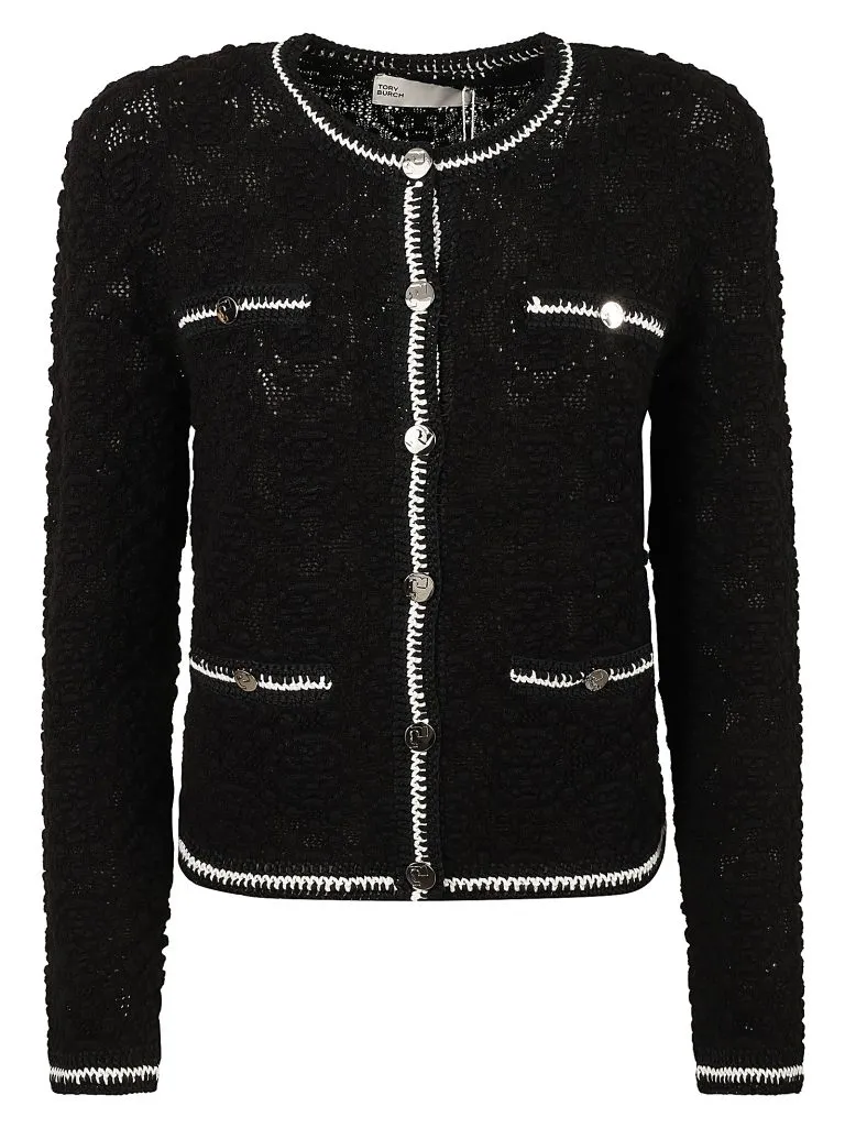 TORY BURCHKendra Logo Lace Cardigan Black